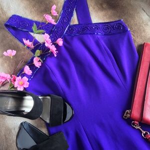 Vintage Purple Cross Front Leg Slit Gown